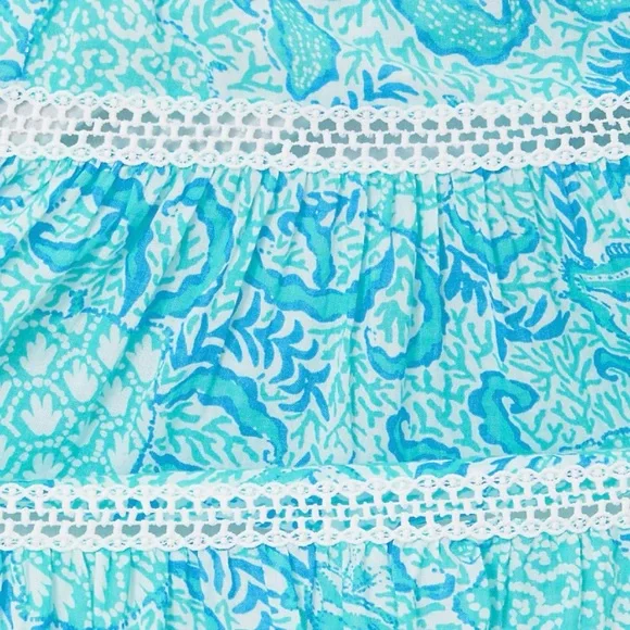 Lilly Pulitzer Kelvina Blue Strapless Smocked Bodice Dress with Ruffled Tiers  L - Picture 5 of 13